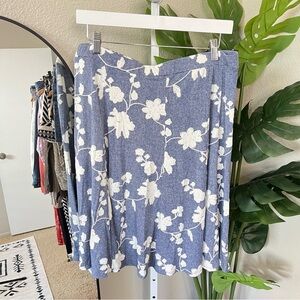 ✨ Sami & Jo Blue Floral A-Line Skirt L | Stretchy Pull-On Midi Skirt